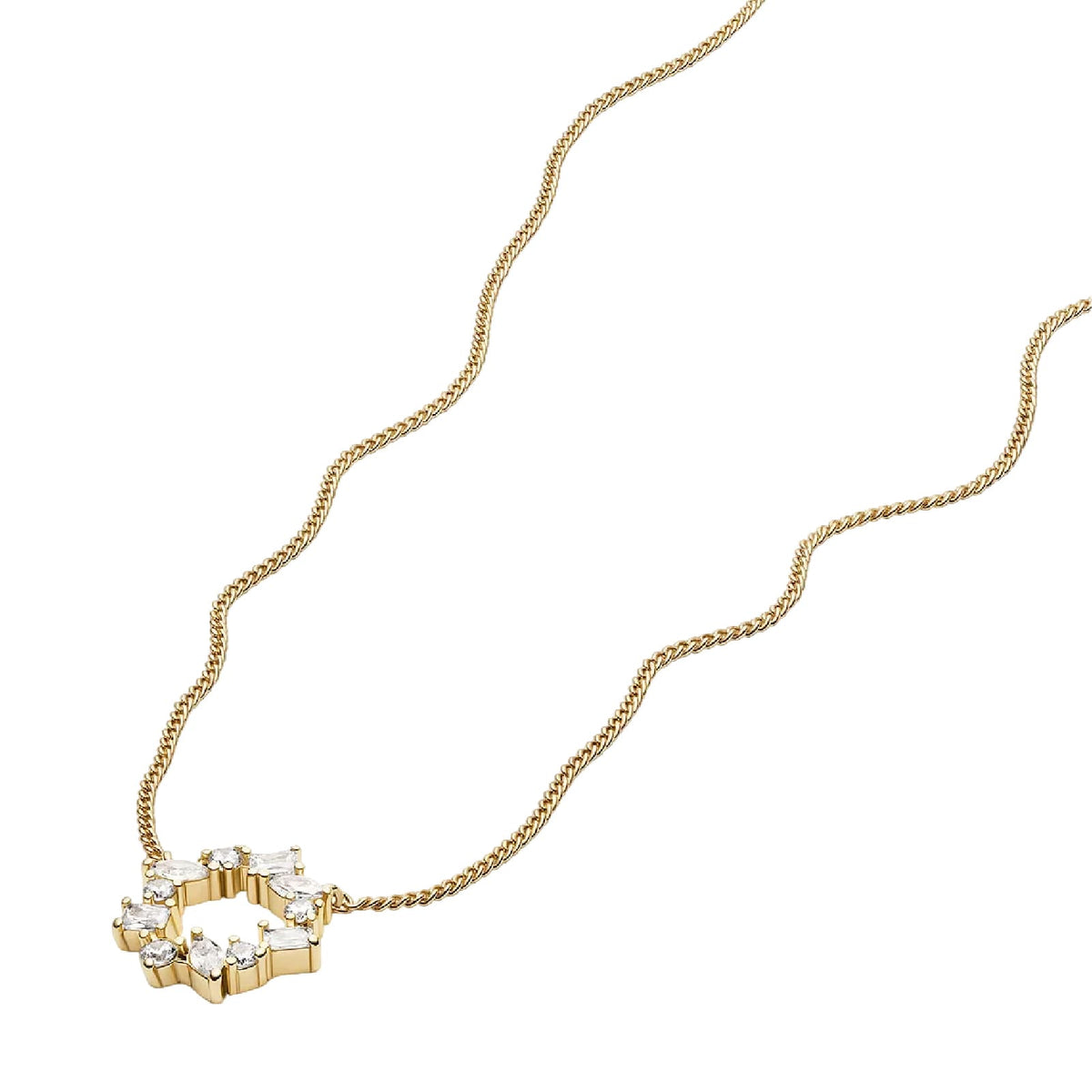 Collana catena Fossil Ellis in ottone oro con cristalli MISURA UNICA