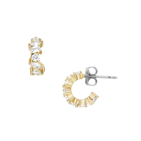 Orecchini cerchio Fossil Ellis in ottone oro con cristalli MISURA UNICA