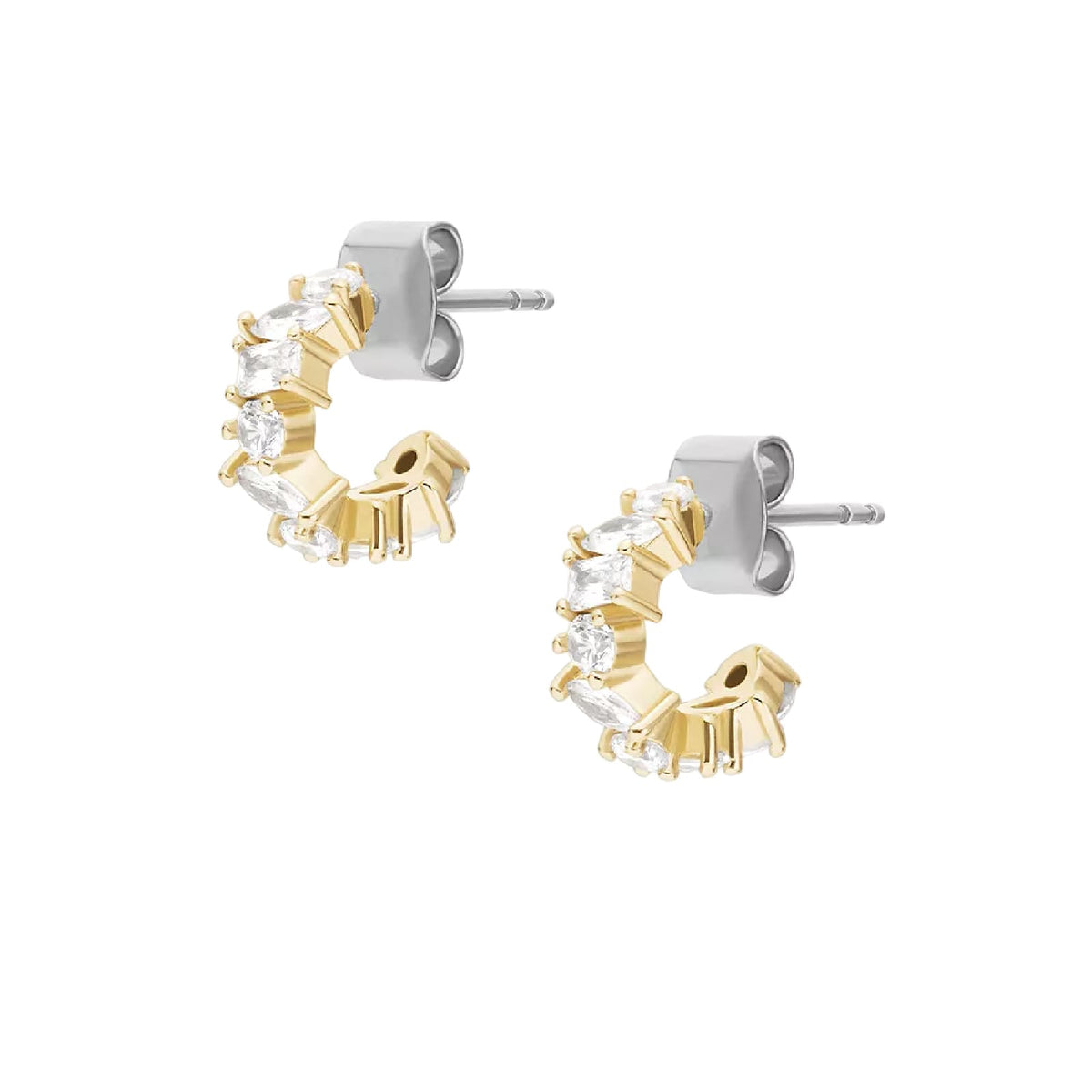 Orecchini cerchio Fossil Ellis in ottone oro con cristalli MISURA UNICA