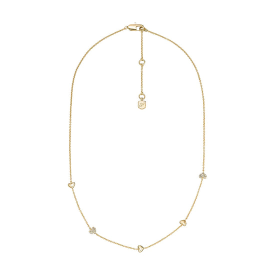 Collana catena Fossil Sutton Heartbeat in ottone oro cuori MISURA UNICA