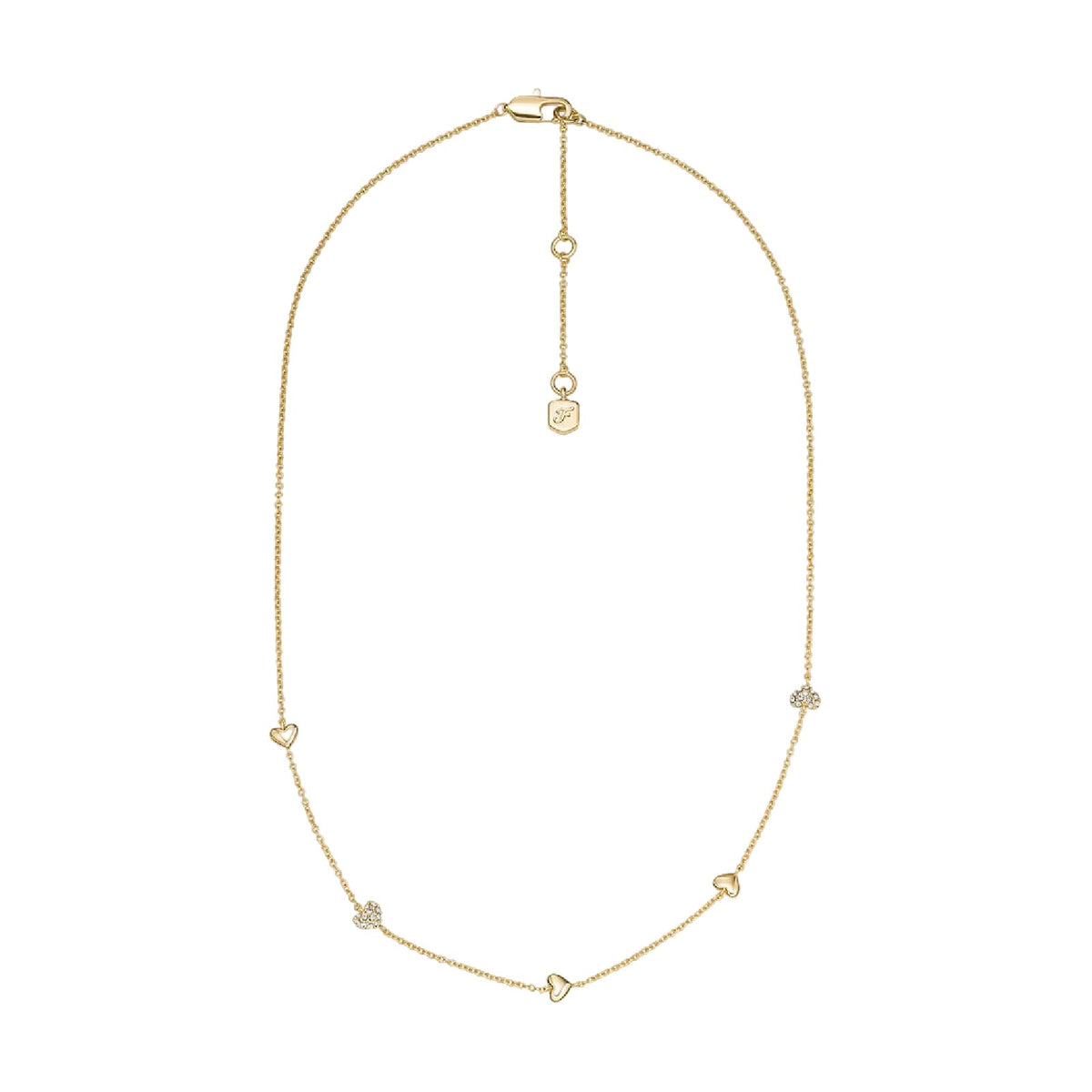 Collana catena Fossil Sutton Heartbeat in ottone oro cuori MISURA UNICA