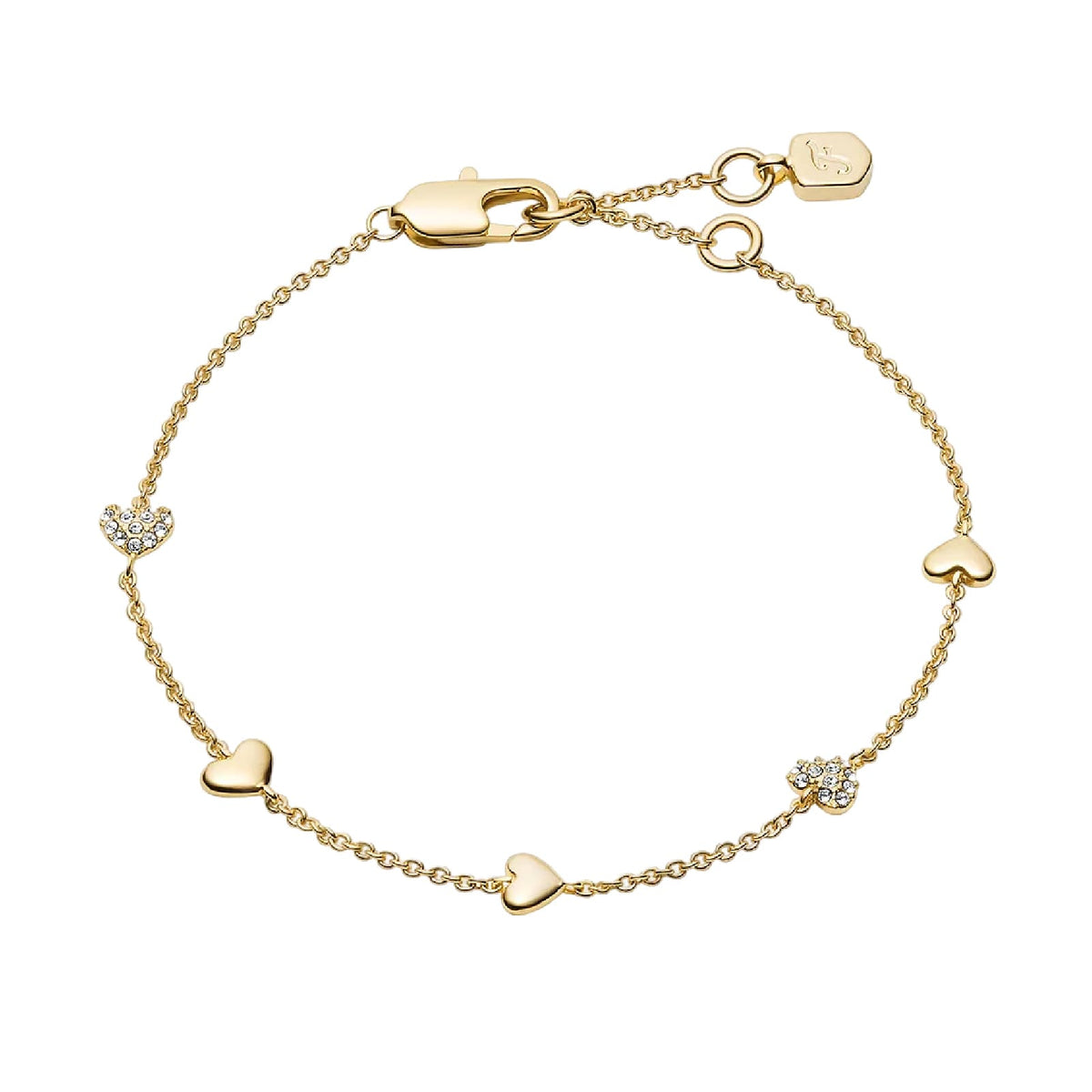 Bracciale catena Fossil Sutton Heartbeat in ottone oro cuori 19 cm