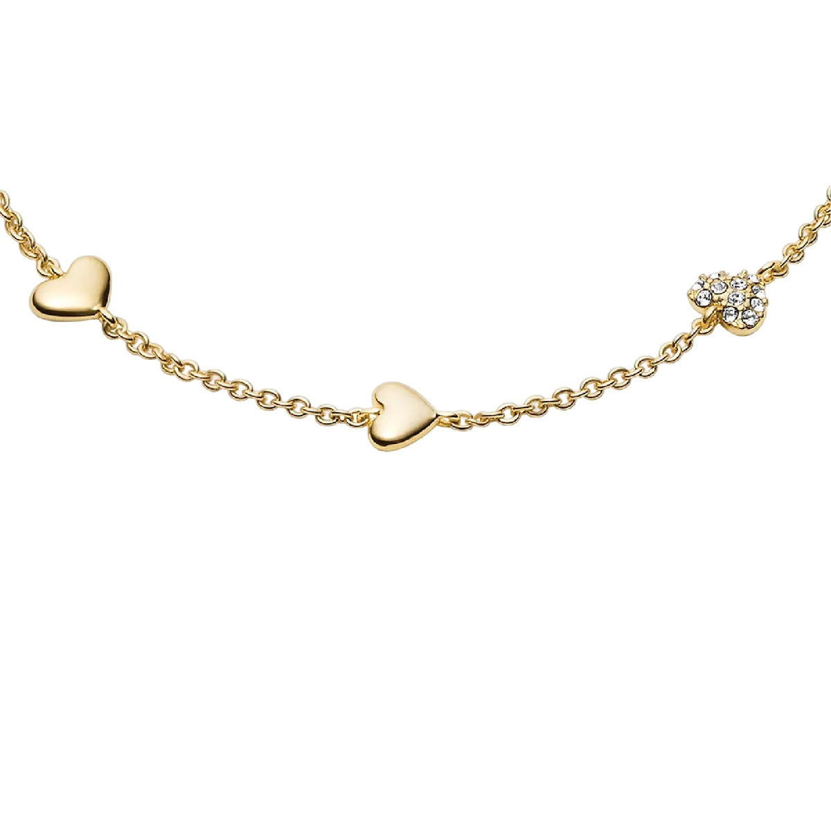 Bracciale catena Fossil Sutton Heartbeat in ottone oro cuori 19 cm