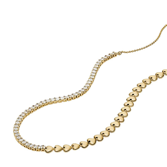 Collana tennis Fossil Sutton Love-All in ottone oro cuori MISURA UNICA
