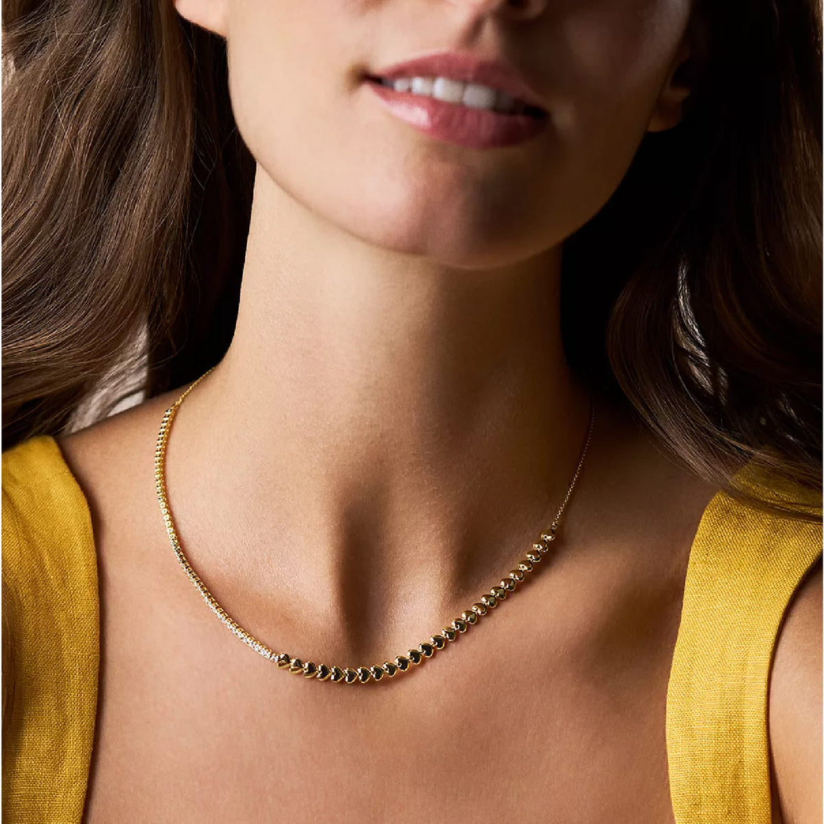 Collana tennis Fossil Sutton Love-All in ottone oro cuori MISURA UNICA