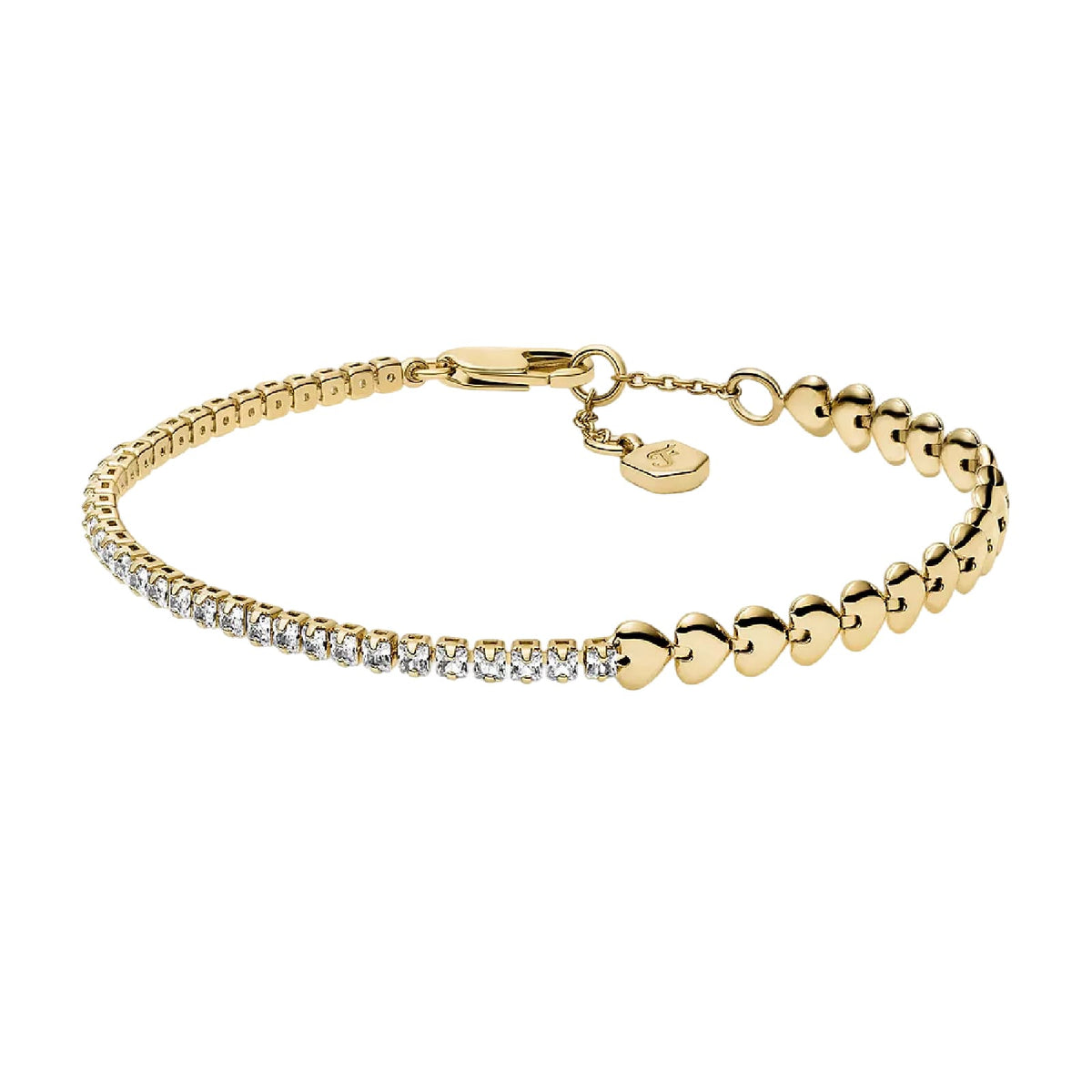 Bracciale tennis Fossil Sutton Love-All in ottone oro cuori 19 cm