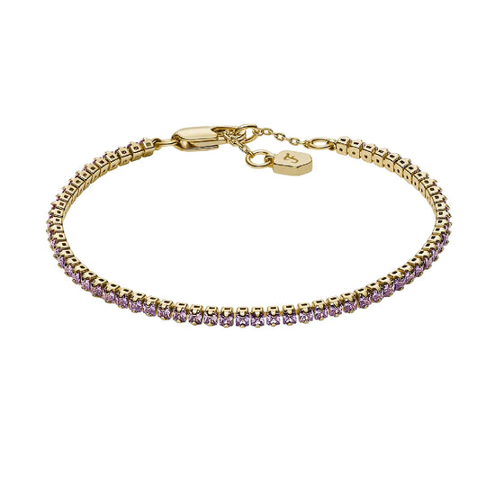 Bracciale tennis Fossil Ellis Pavé Glitz in ottone oro viola 19 cm