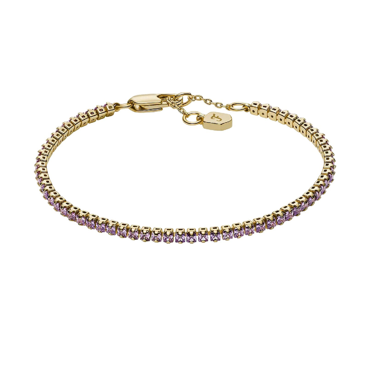 Bracciale tennis Fossil Ellis Pavé Glitz in ottone oro viola 19 cm