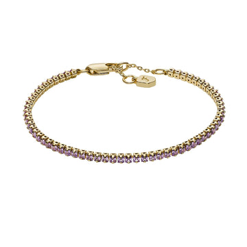 Bracciale tennis Fossil Ellis Pavé Glitz in ottone oro viola 19 cm