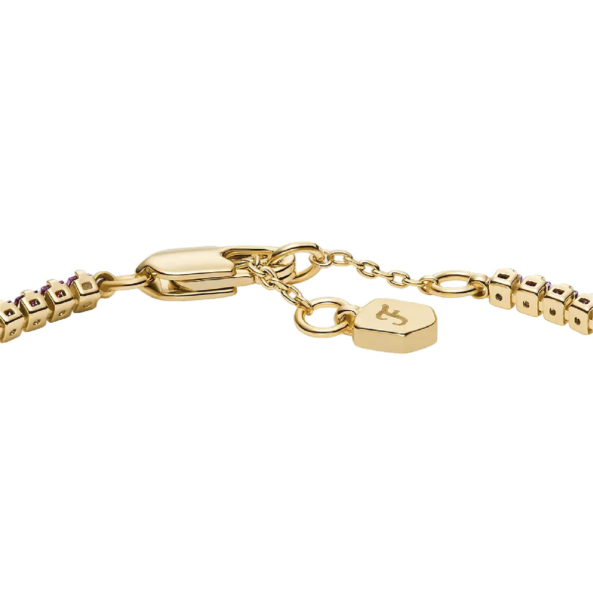 Bracciale tennis Fossil Ellis Pavé Glitz in ottone oro viola 19 cm