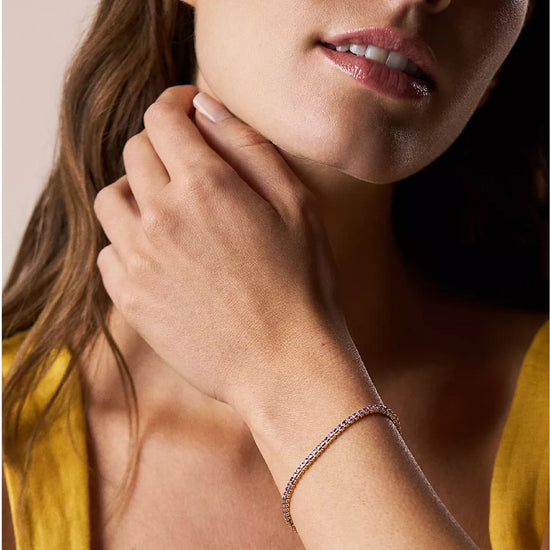Bracciale tennis Fossil Ellis Pavé Glitz in ottone oro viola 19 cm