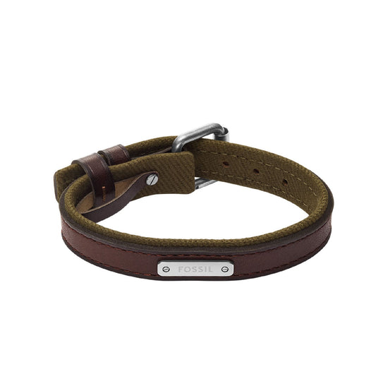 Bracciale Fossil Everett pelle marrone e tela verde uomo REGOLABILE