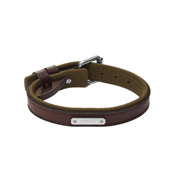 Bracciale Fossil Everett pelle marrone e tela verde uomo REGOLABILE