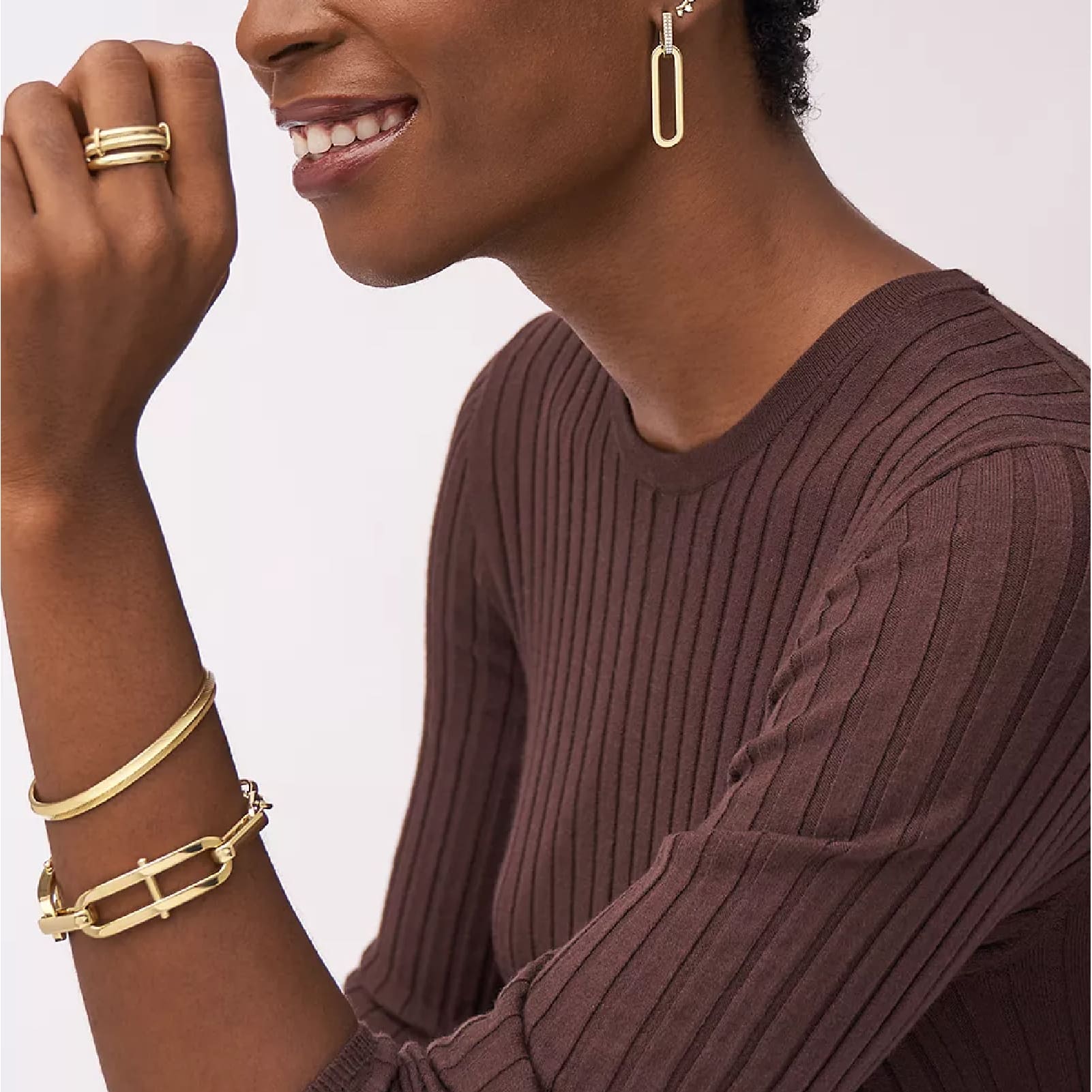 Bracciale rigido Fossil Harlow acciaio color oro donna 17,5 cm