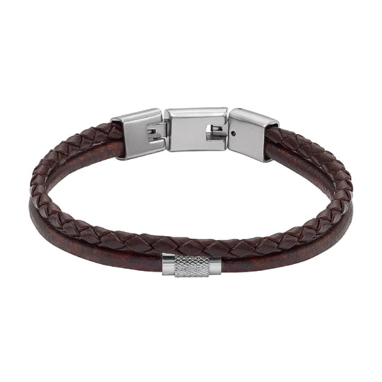 Bracciale Fossil Machine Knurled Texture in pelle marrone 20 cm