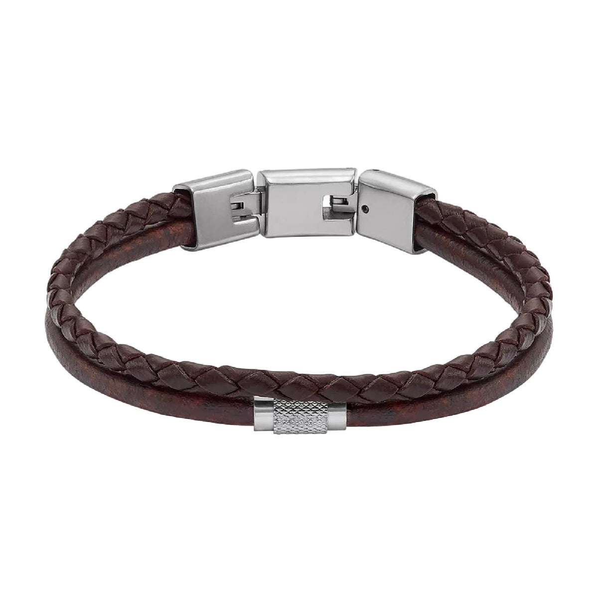 Bracciale Fossil Machine Knurled Texture in pelle marrone 20 cm