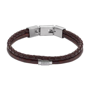 Bracciale Fossil Machine Knurled Texture in pelle marrone 20 cm