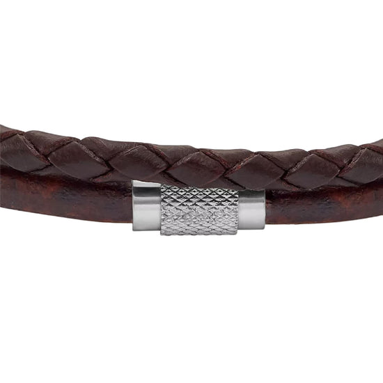 Bracciale Fossil Machine Knurled Texture in pelle marrone 20 cm