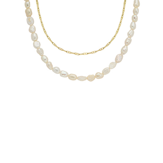 Collana doppio filo Fossil in acciaio inossidabile color oro con perle F.JF04728710