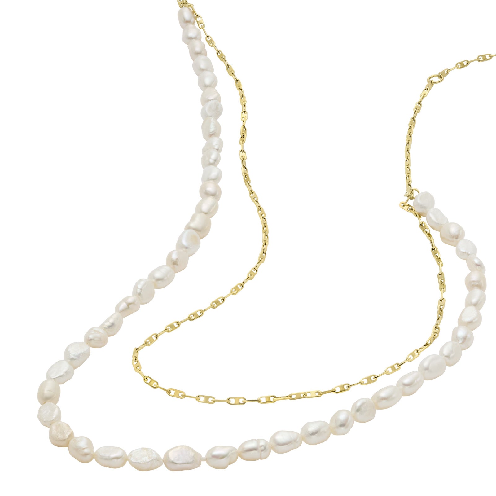 Collana doppio filo Fossil in acciaio inossidabile color oro con perle F.JF04728710