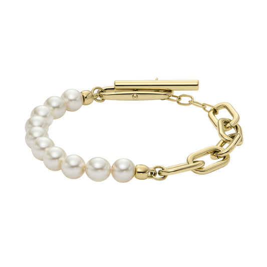 Bracciale Fossil in acciaio inossidabile color oro con perle F.JF04729710