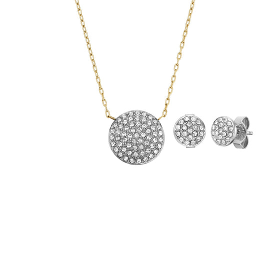 Set collana orecchini Fossil acciaio bicolore cristalli donna MISURA UNICA