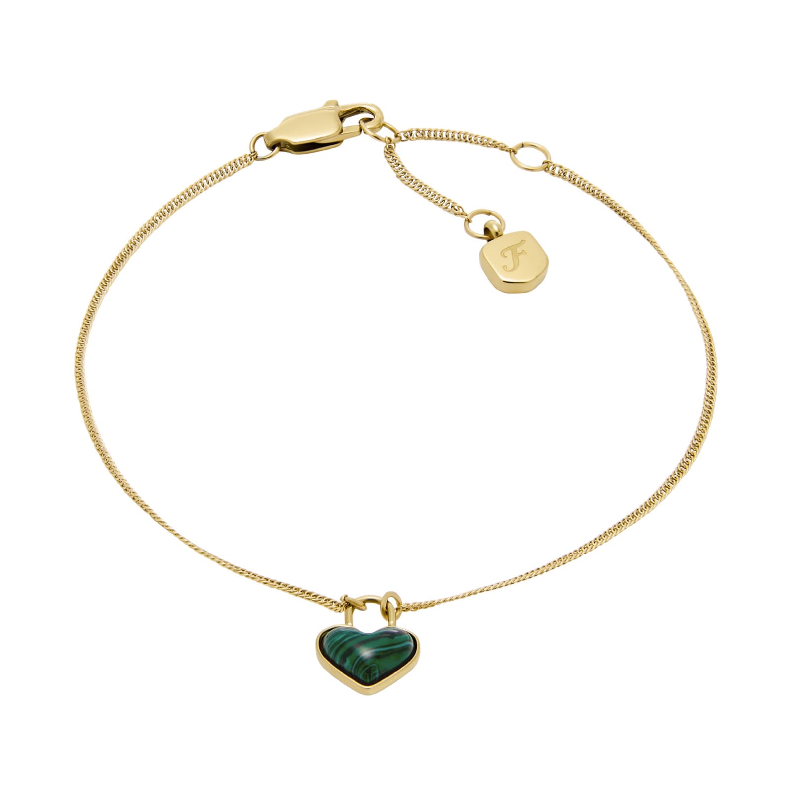 Bracciale catena Fossil in acciaio dorato con cuore Regolabile 16,5-19,5 cm