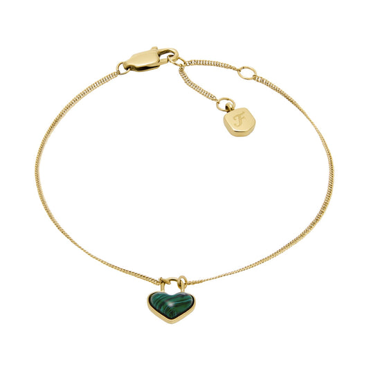 Bracciale catena Fossil in acciaio dorato con cuore Regolabile 16,5-19,5 cm