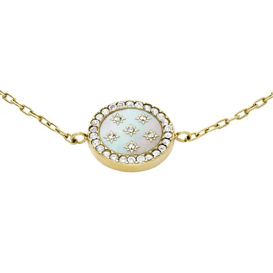 Bracciale catena Fossil Merrit acciaio oro con cristalli donna 21,6 cm