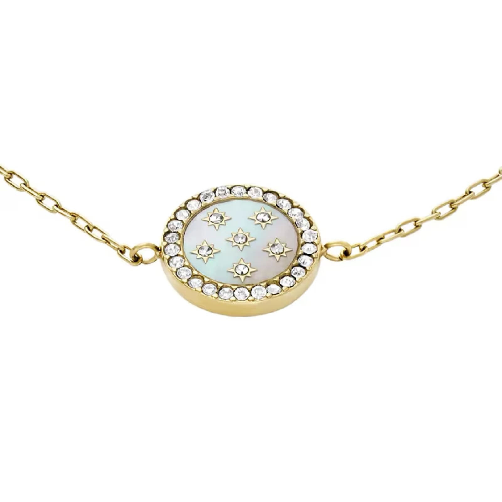 Bracciale catena Fossil Merrit acciaio oro con cristalli donna 21,6 cm