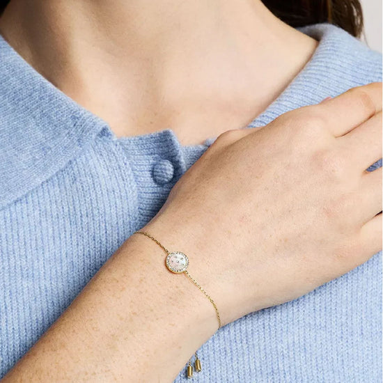 Bracciale catena Fossil Merrit acciaio oro con cristalli donna 21,6 cm