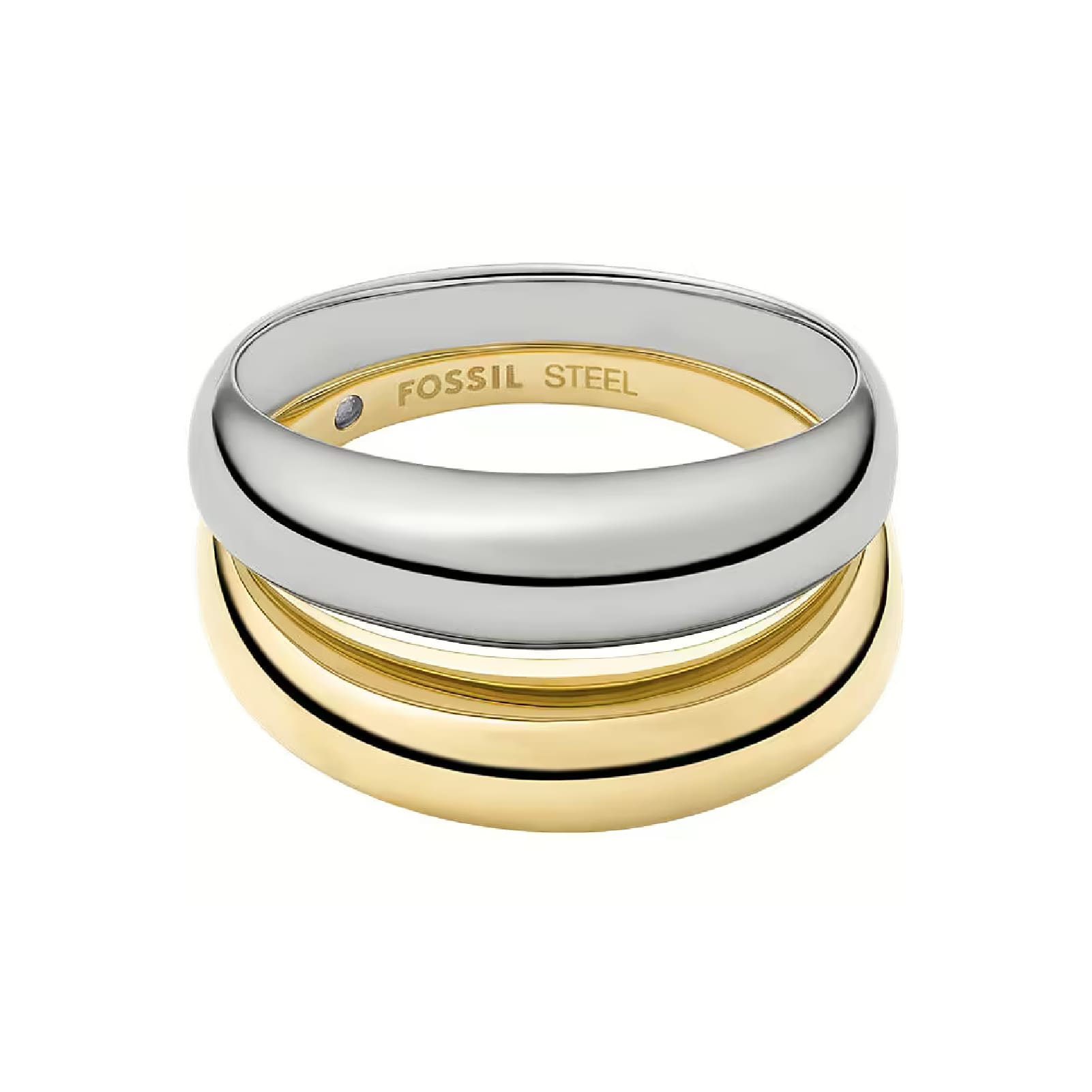 Anello doppio Fossil in acciaio dorato e argentato