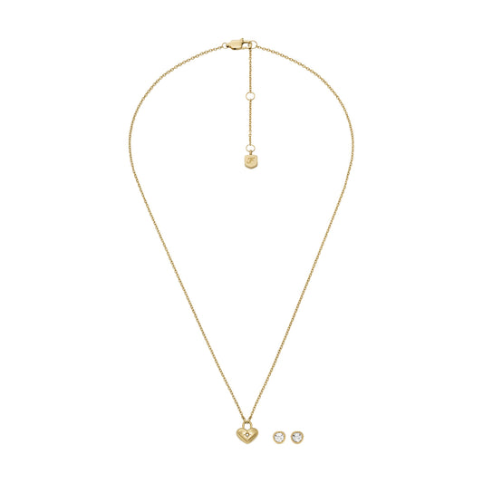 Set collana orecchini Fossil in acciaio dorato con cristalli