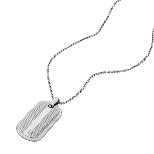 Collana da uomo Fossil acciaio con piastrina pendente