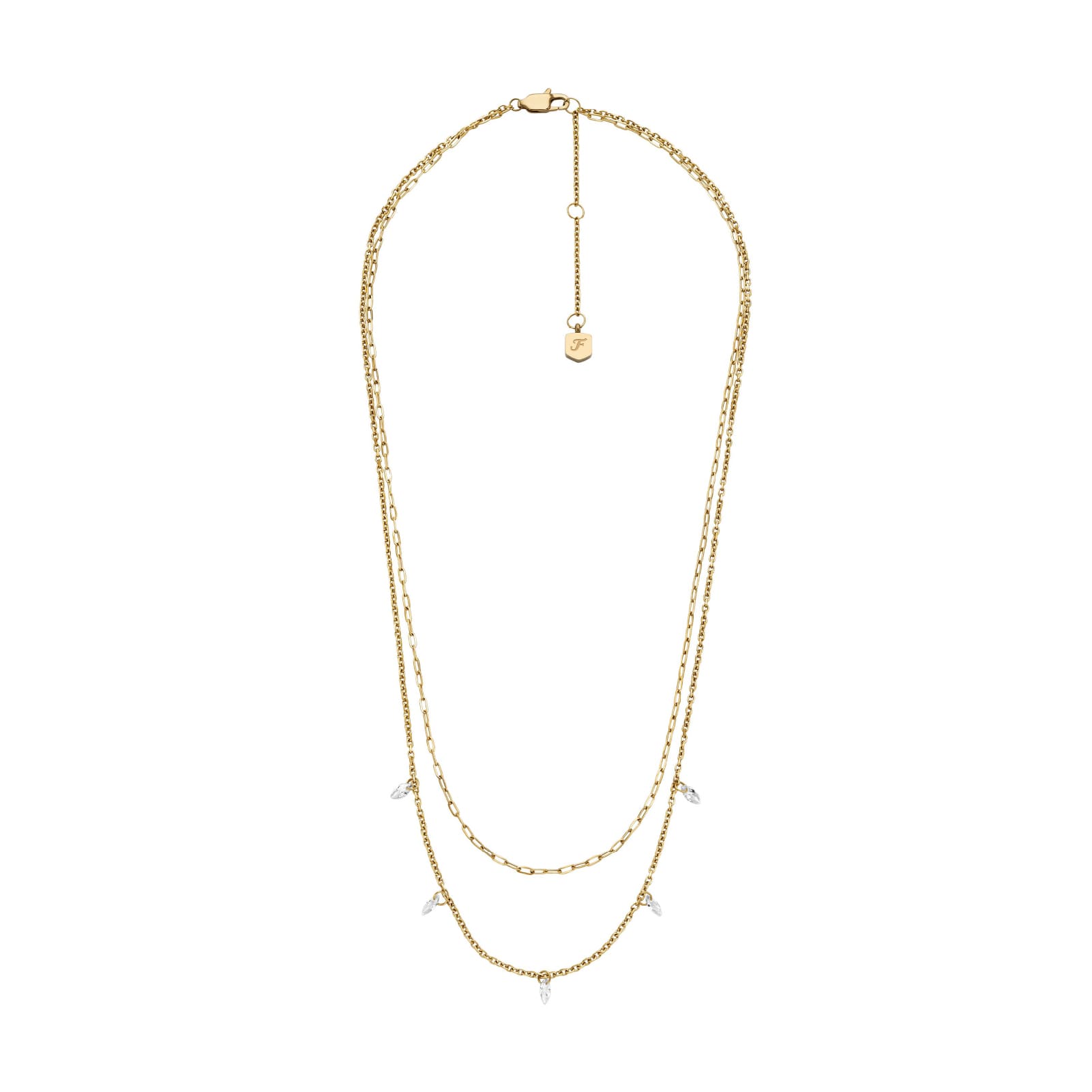 Collana multifilo Fossil Ellis in acciaio dorato con pietre MISURA UNICA