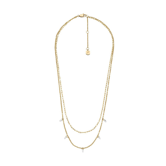 Collana multifilo Fossil Ellis in acciaio dorato con pietre MISURA UNICA