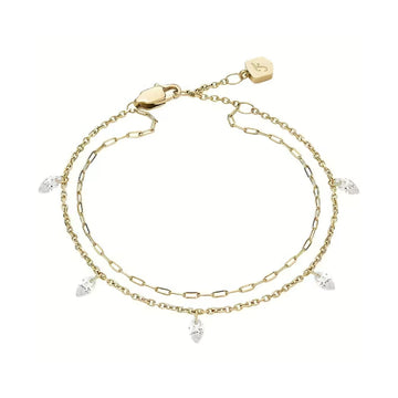 Bracciale multifilo Fossil Ellis acciaio oro e cristalli donna 19 cm