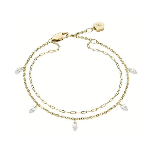 Bracciale multifilo Fossil Ellis acciaio oro e cristalli donna 19 cm