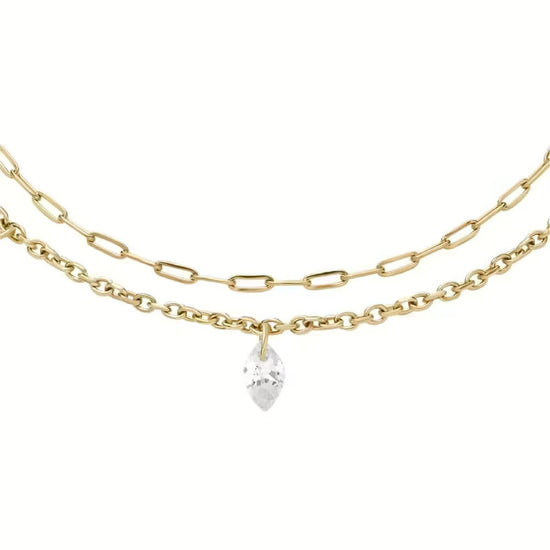 Bracciale multifilo Fossil Ellis acciaio oro e cristalli donna 19 cm