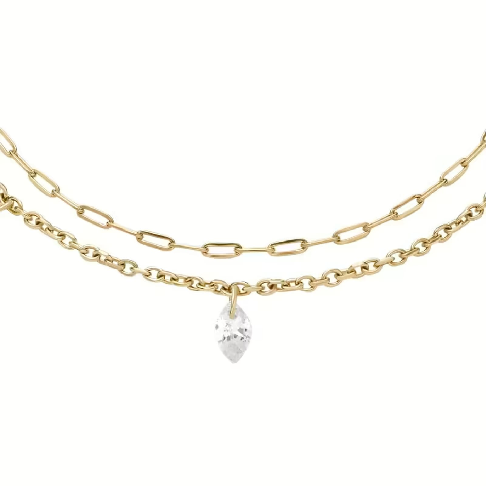 Bracciale multifilo Fossil Ellis acciaio oro e cristalli donna 19 cm