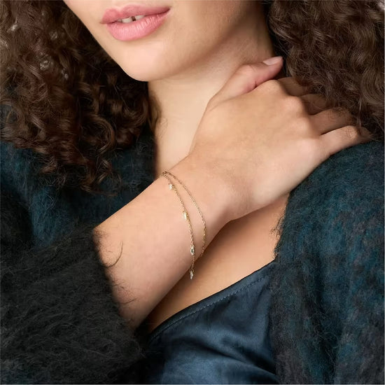 Bracciale multifilo Fossil Ellis acciaio oro e cristalli donna 19 cm