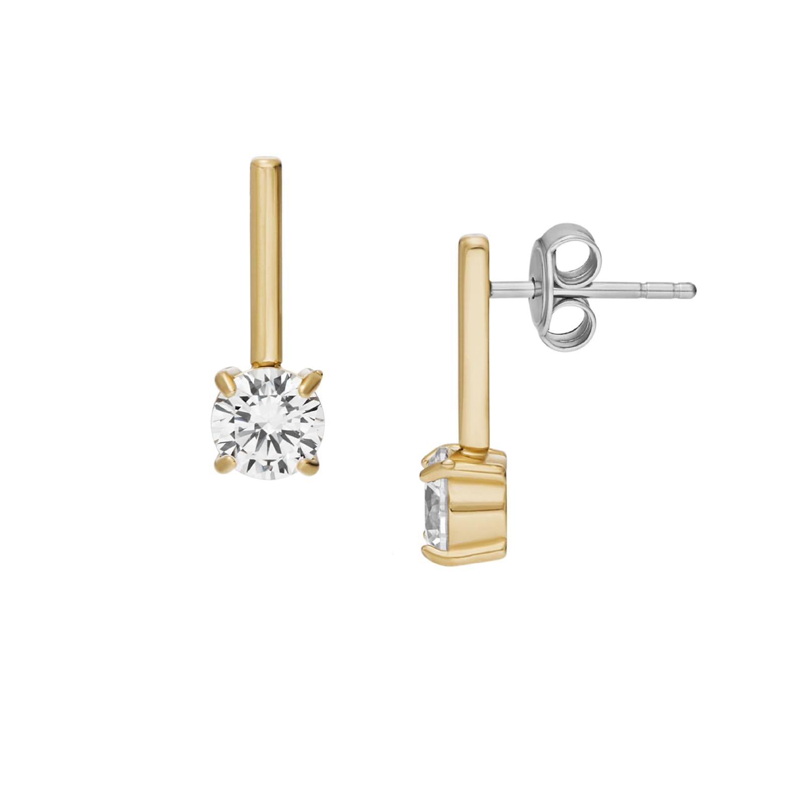 Orecchini pendenti Fossil Ellis in acciaio dorato con zirconi MISURA UNICA