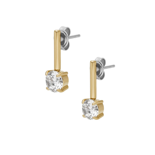 Orecchini pendenti Fossil Ellis in acciaio dorato con zirconi MISURA UNICA