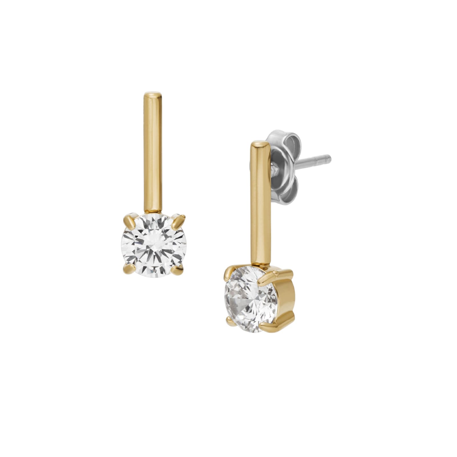 Orecchini pendenti Fossil Ellis in acciaio dorato con zirconi MISURA UNICA