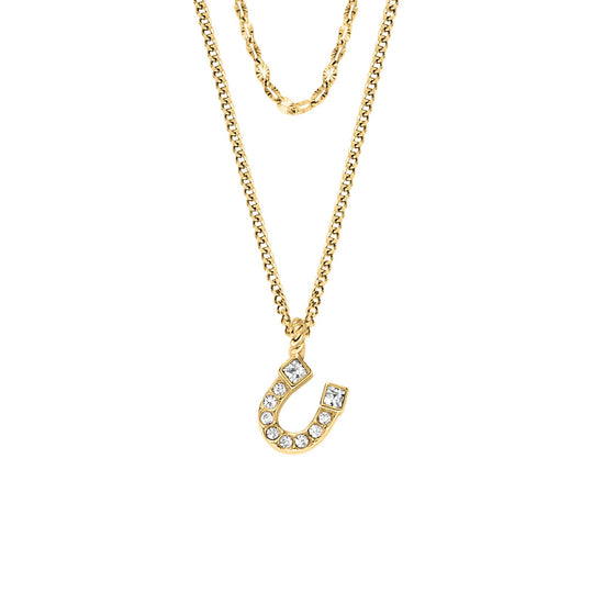 Collana Fossil in acciaio dorato con ferro di cavallo MISURA UNICA