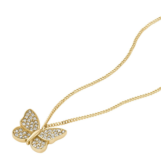 Collana Fossil in acciaio dorato con farfalla di zirconi MISURA UNICA