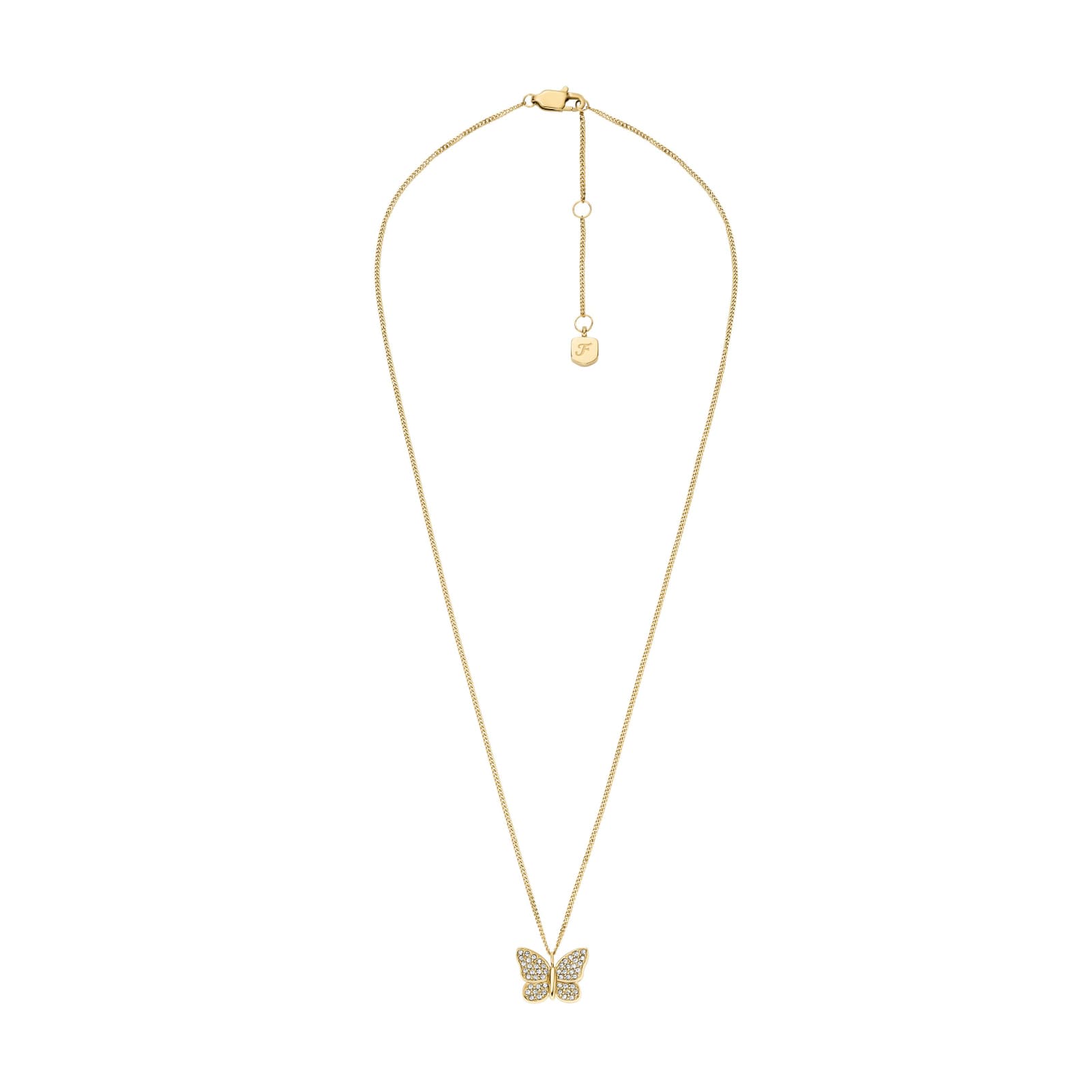 Collana Fossil in acciaio dorato con farfalla di zirconi MISURA UNICA