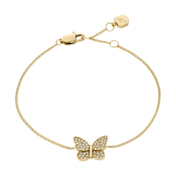 Bracciale catena Fossil in acciaio dorato con farfalla 19 cm