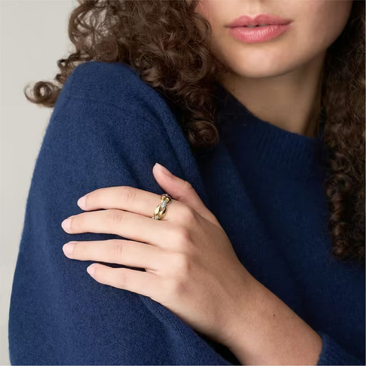 Anello Fossil Heritage in acciaio bicolore con cristalli 12