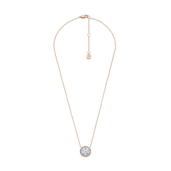 Collana Fossil acciaio rosé pendente madreperla e cristalli MISURA UNICA